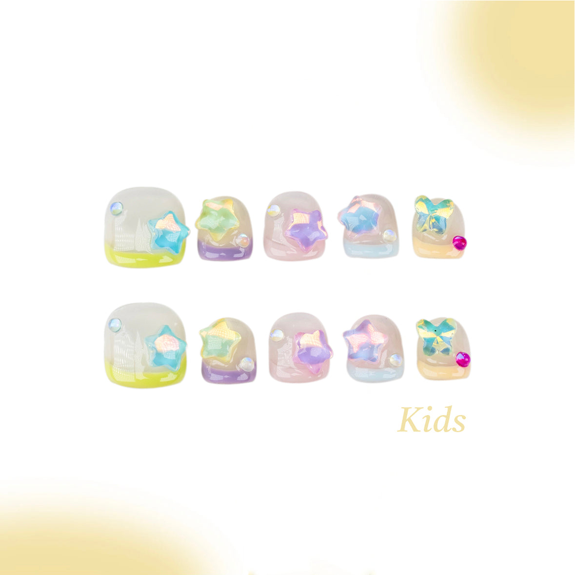 Kids Handmade Press-on Nails, 3D Hand-Painted Reusable False Nails