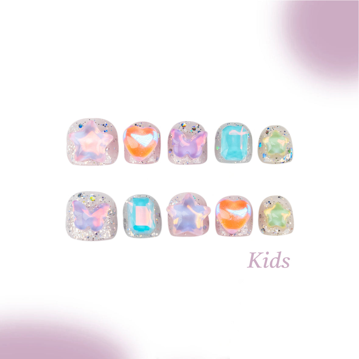 Kids Handmade Press-on Nails, 3D Hand-Painted Reusable False Nails