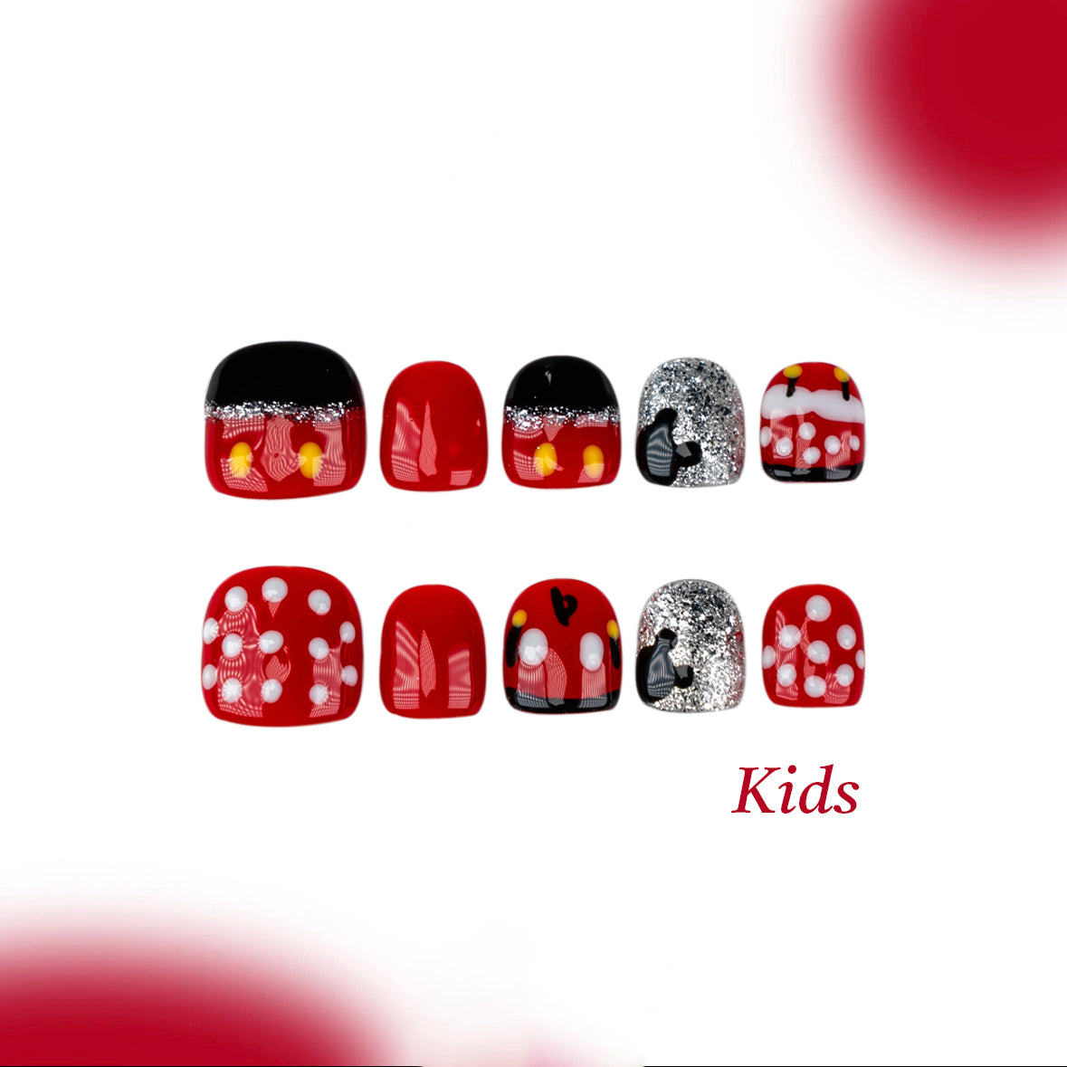 Kids Handmade Press-on Nails, 3D Hand-Painted Reusable False Nails