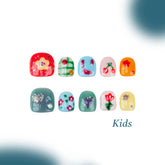 Kids Handmade Press-on Nails, 3D Hand-Painted Reusable False Nails