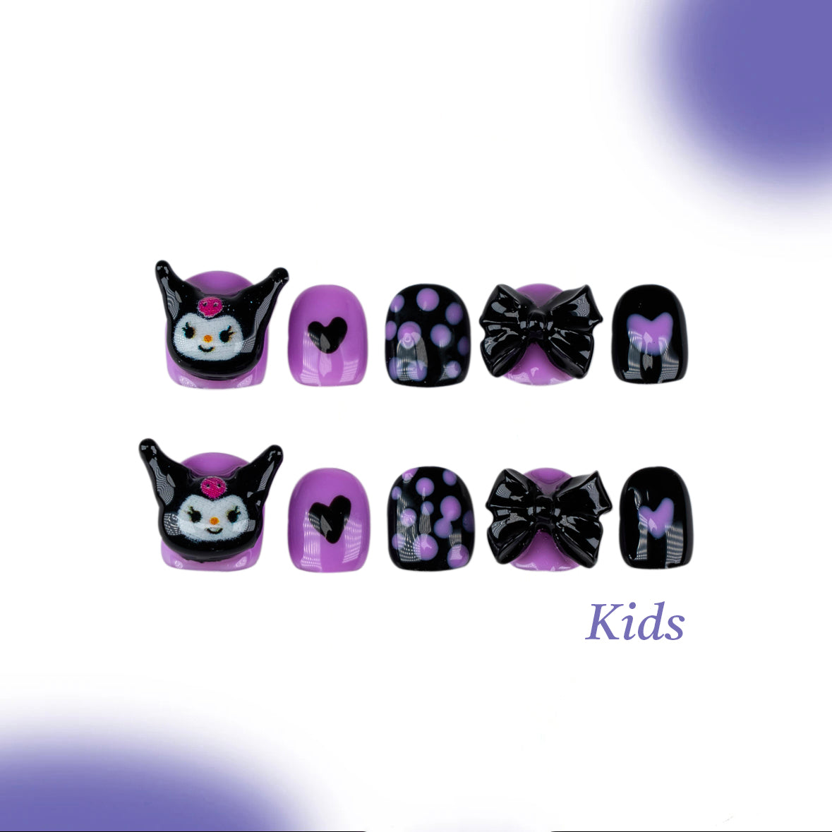 Kids Handmade Press-on Nails, 3D Hand-Painted Reusable False Nails