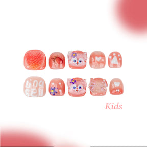 Kids Handmade Press-on Nails, 3D Hand-Painted Reusable False Nails