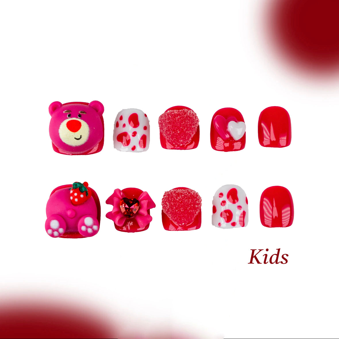 Kids Handmade Press-on Nails, 3D Hand-Painted Reusable False Nails