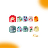 Kids Handmade Press-on Nails, 3D Hand-Painted Reusable False Nails