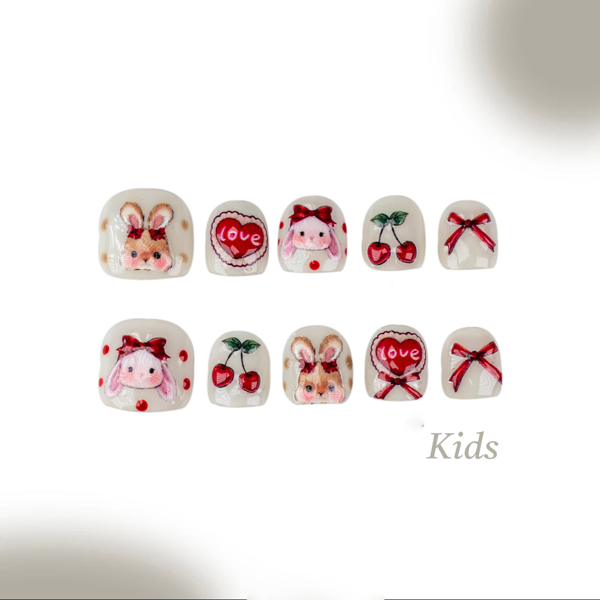 Kids Handmade Press-on Nails, 3D Hand-Painted Reusable False Nails