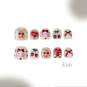 Kids Handmade Press-on Nails, 3D Hand-Painted Reusable False Nails