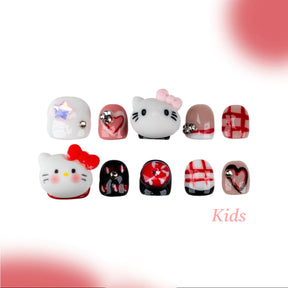 Kids Handmade Press-on Nails, 3D Hand-Painted Reusable False Nails