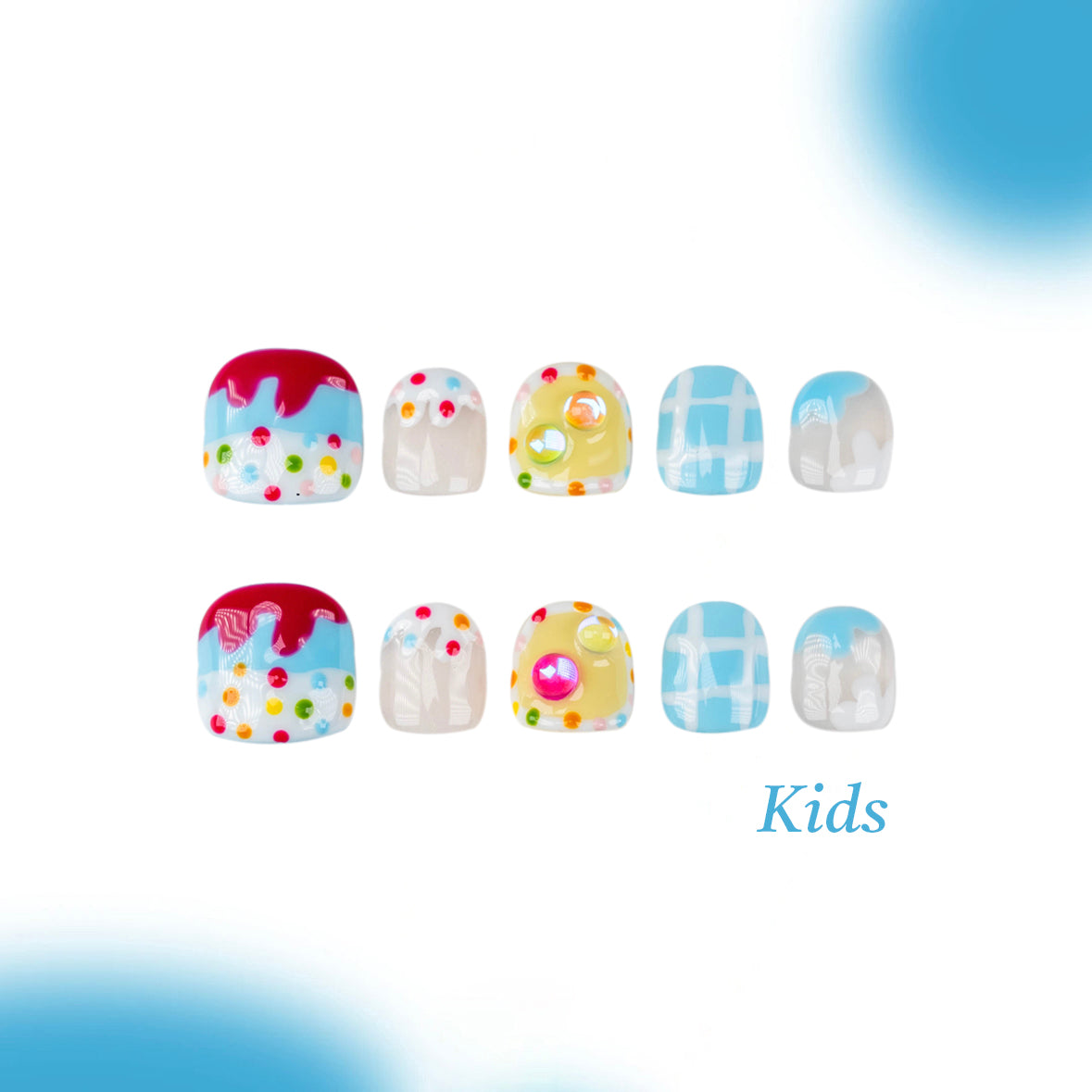 Kids Handmade Press-on Nails, 3D Hand-Painted Reusable False Nails