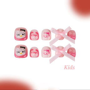 Kids Handmade Press-on Nails, 3D Hand-Painted Reusable False Nails