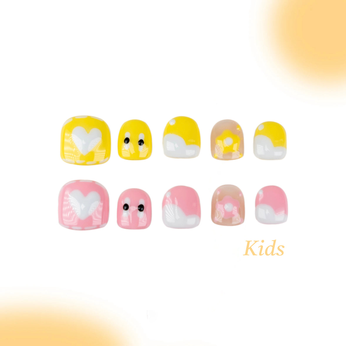 Kids Handmade Press-on Nails, 3D Hand-Painted Reusable False Nails