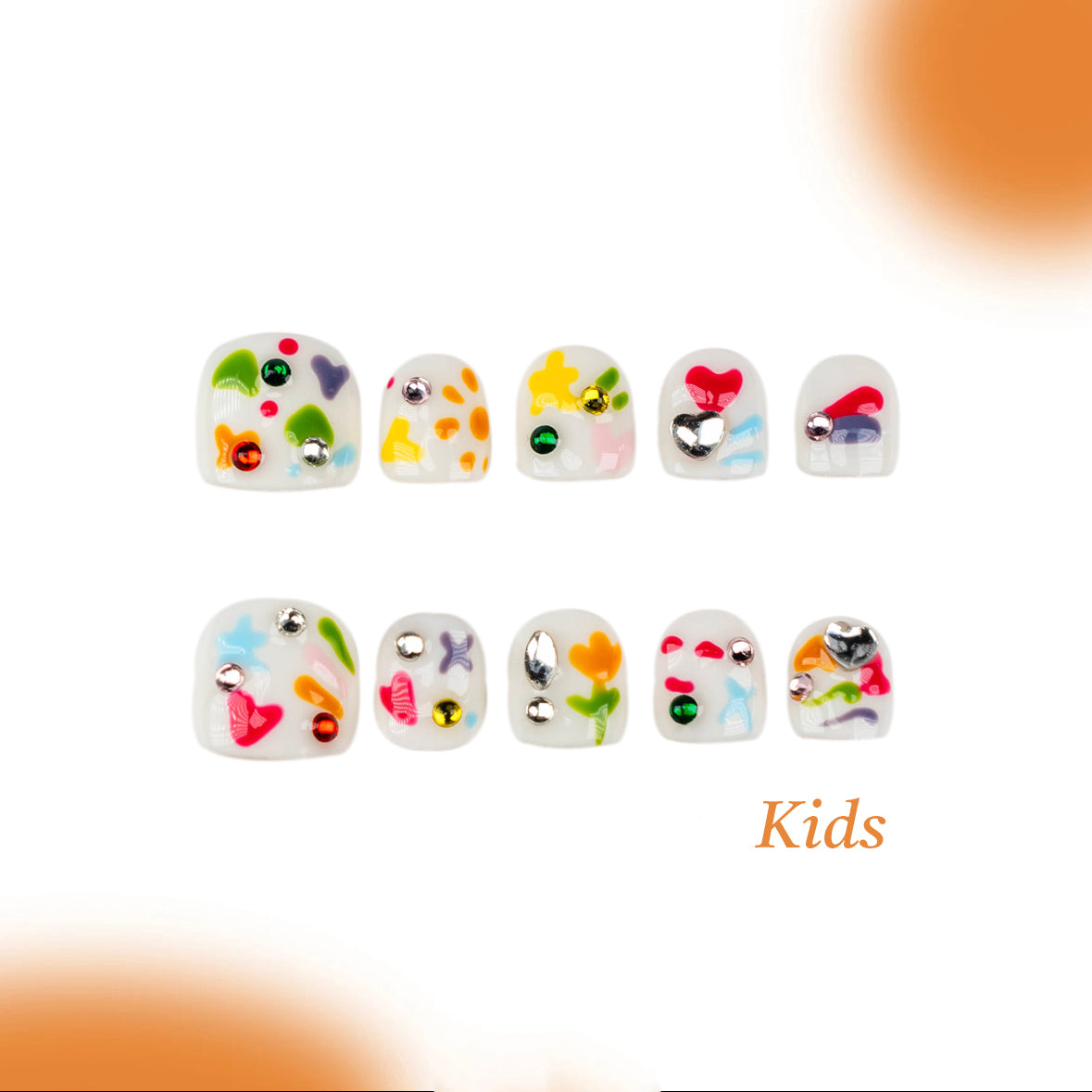 Kids Handmade Press-on Nails, 3D Hand-Painted Reusable False Nails