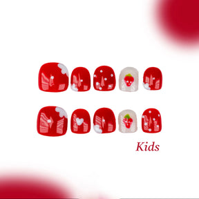 Kids Handmade Press-on Nails, 3D Hand-Painted Reusable False Nails