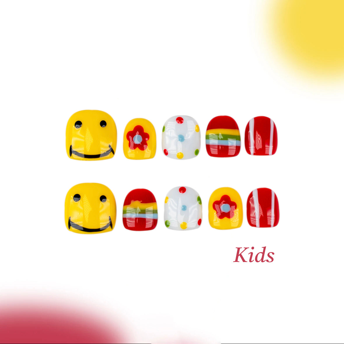 Kids Handmade Press-on Nails, 3D Hand-Painted Reusable False Nails