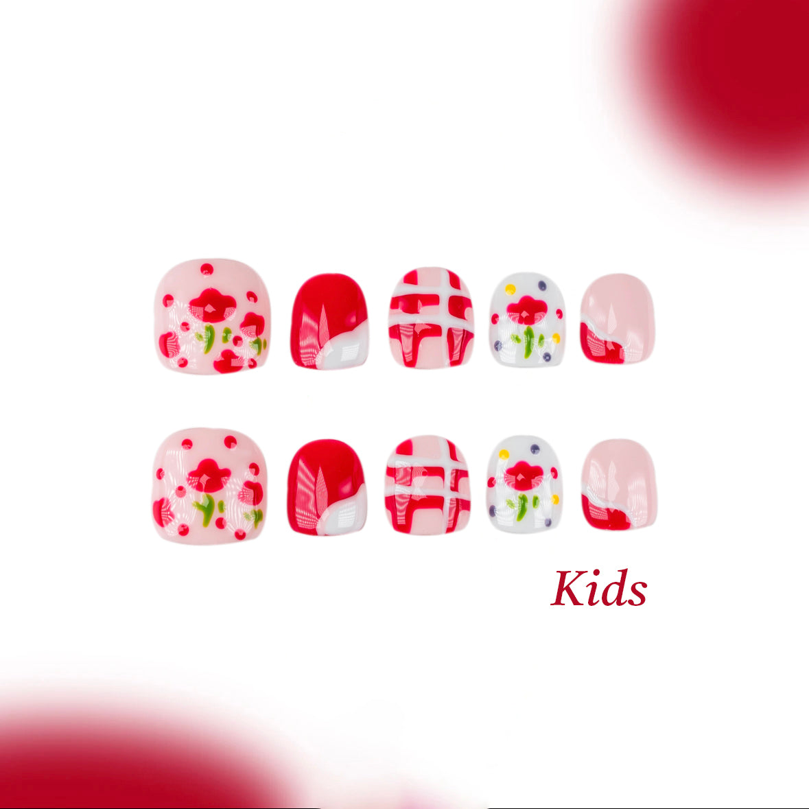 Kids Handmade Press-on Nails, 3D Hand-Painted Reusable False Nails