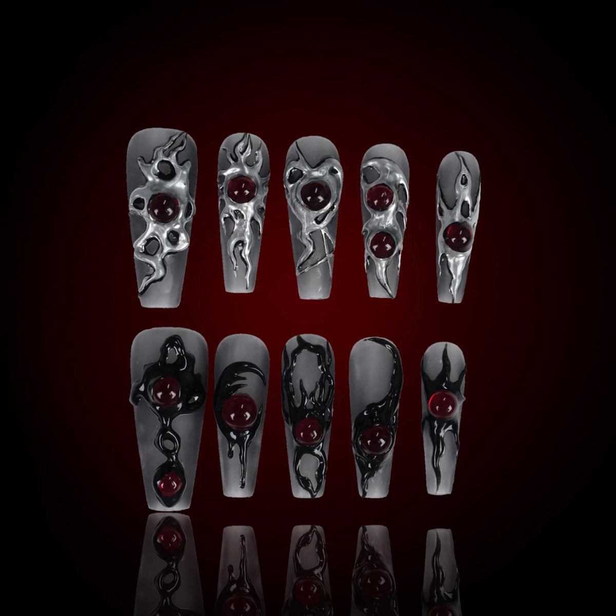 「Venom」10Pcs Handmade Press-on Nails, 3D Hand-Painted Reusable False Nails