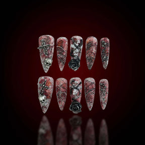 「Imprison」10Pcs Han10Pcs Handmade Press-on Nails, 3D Hand-Painted Reusable False Nails