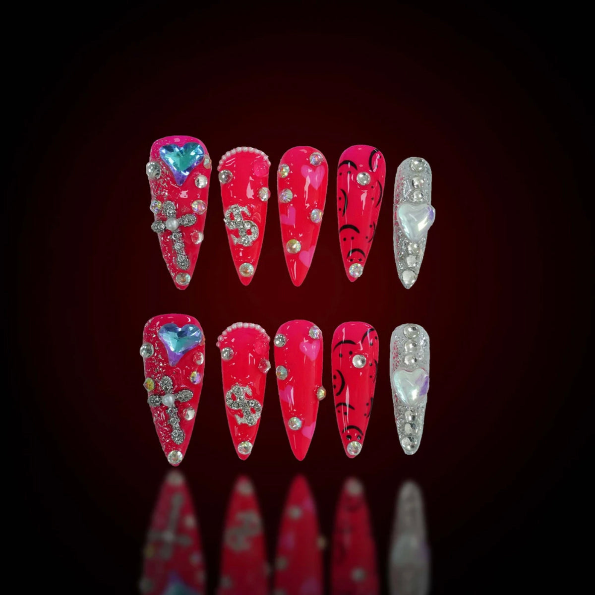 「Lovers City」10Pcs Handmade Press-on Nails, 3D Hand-Painted Reusable False Nails