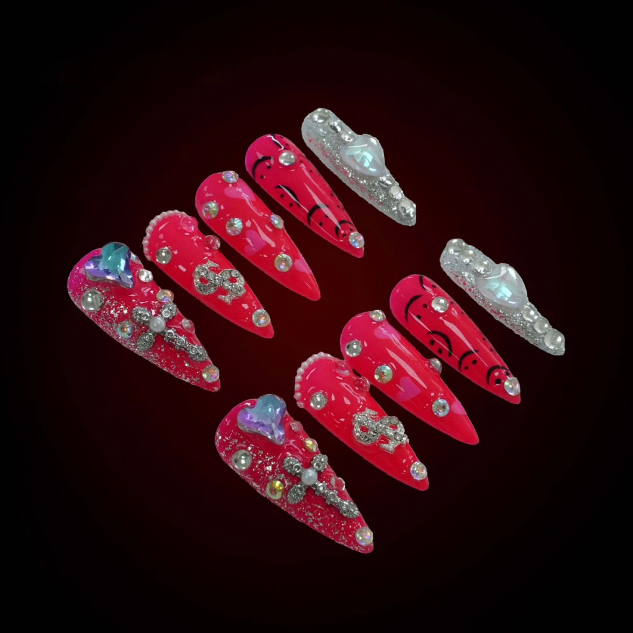 「Lovers City」10Pcs Handmade Press-on Nails, 3D Hand-Painted Reusable False Nails