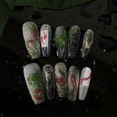 「Pond Moon」10Pcs Handmade Press-on Nails, 3D Hand-Painted Reusable False Nails