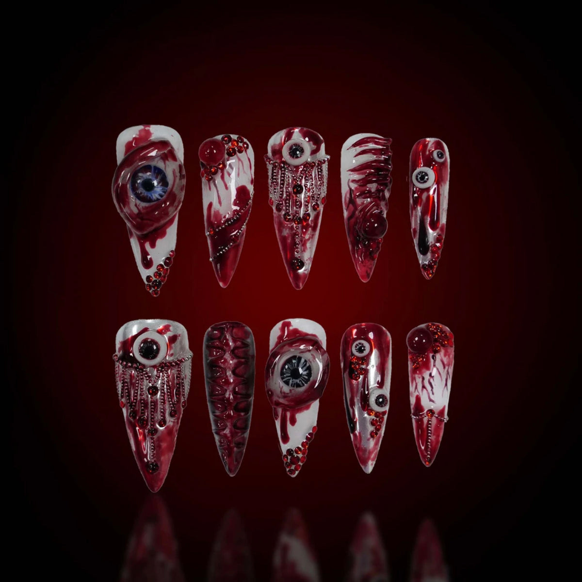 「Satan's Gaze」10Pcs Handmade Press-on Nails, 3D Hand-Painted Reusable False Nails