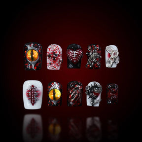 「Dragon Clan」10Pcs Handmade Press-on Nails, 3D Hand-Painted Reusable False Nails