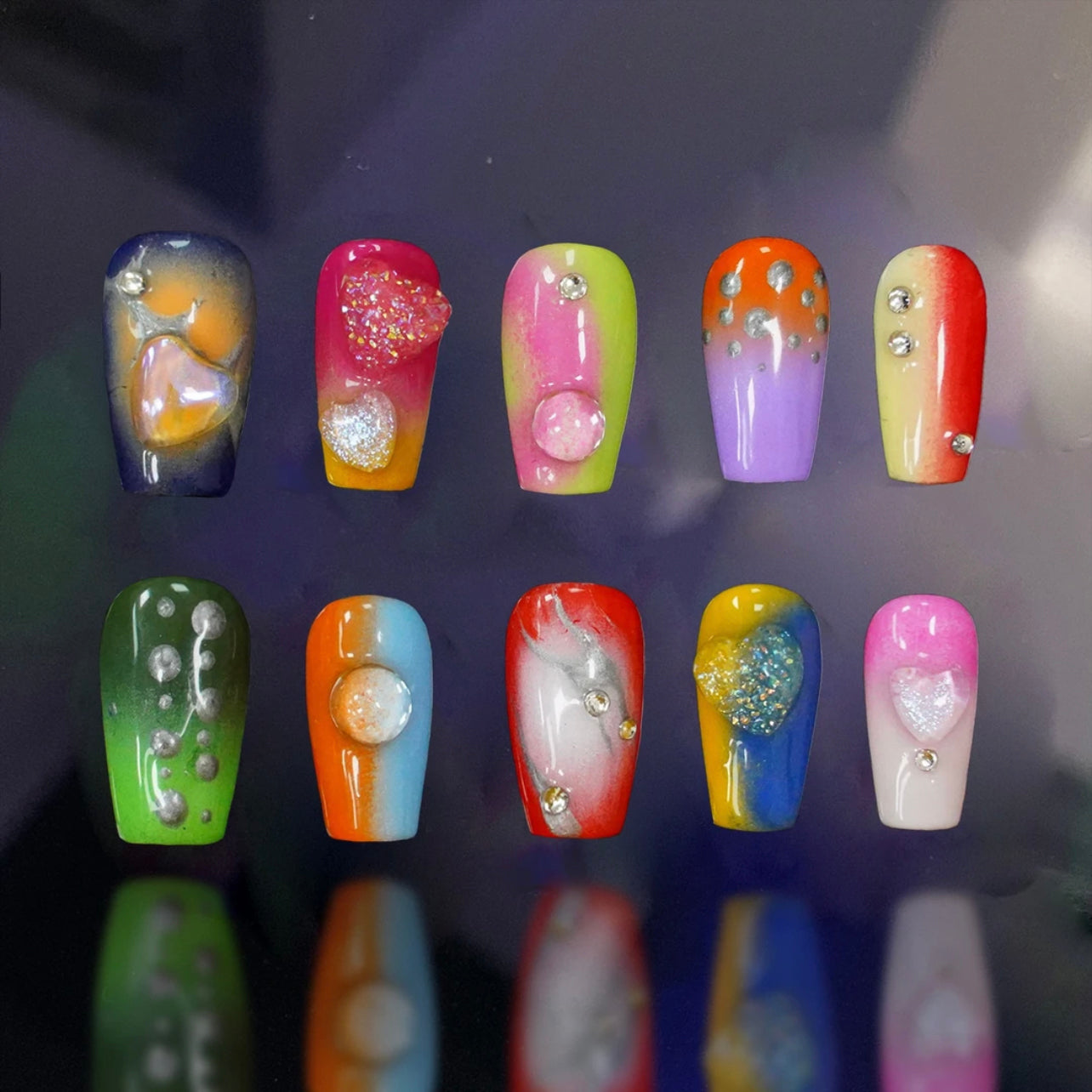 「Sugar-Coated Bullet」10Pcs Handmade Press-on Nails, 3D Hand-Painted Reusable False Nails