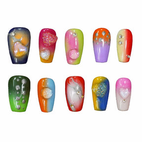 「Sugar-Coated Bullet」10Pcs Handmade Press-on Nails, 3D Hand-Painted Reusable False Nails