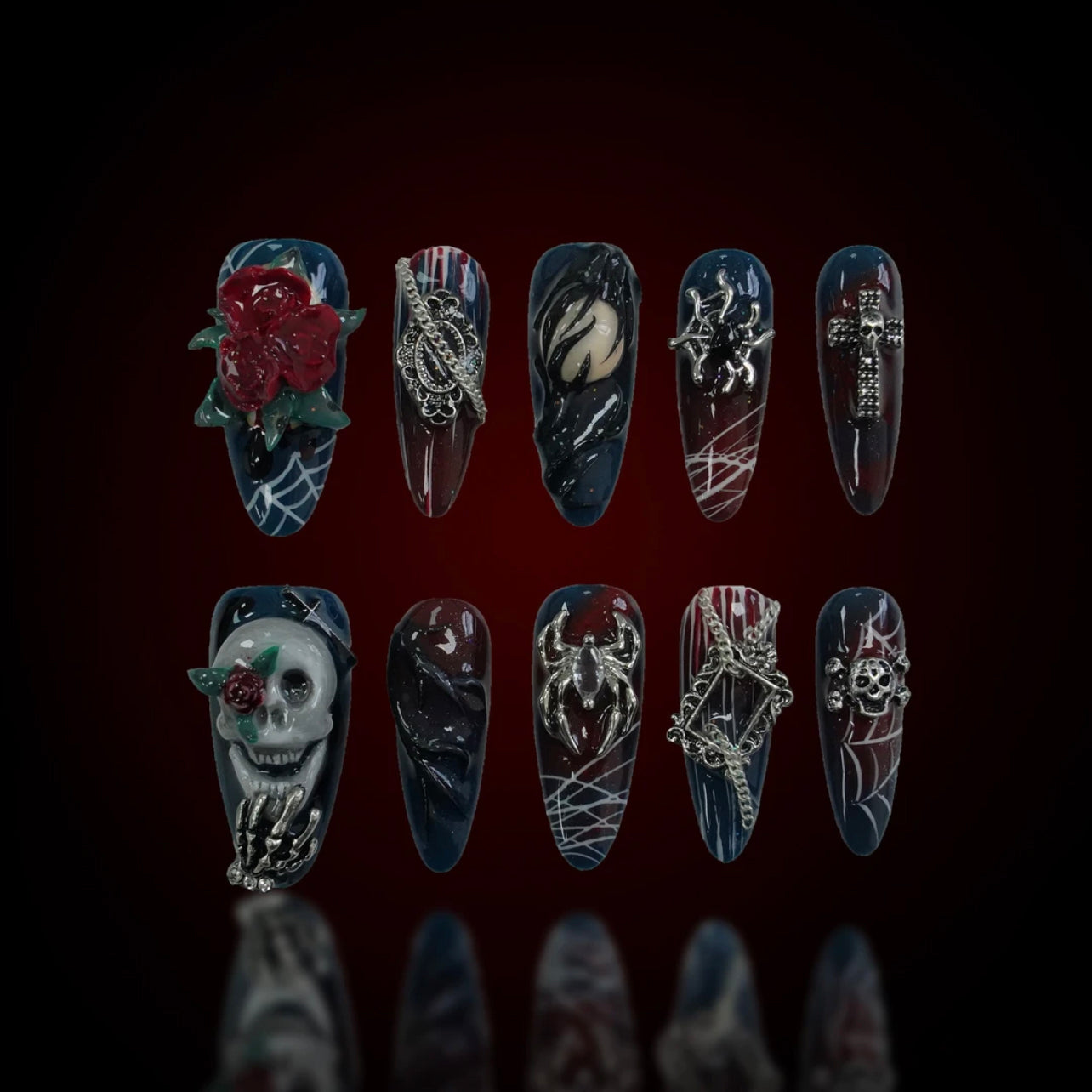 「Dark Forest」10Pcs Handmade Press-on Nails, 3D Hand-Painted Reusable False Nails