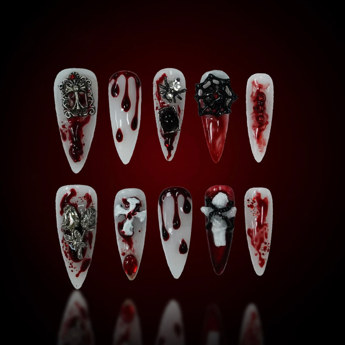 「Rank Poison」10Pcs Handmade Press-on Nails, 3D Hand-Painted Reusable False Nails