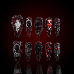 「Medusa」10Pcs Handmade Press-on Nails, 3D Hand-Painted Reusable False Nails