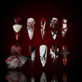 「Bloody Wedding」10Pcs Handmade Press-on Nails, 3D Hand-Painted Reusable False Nails