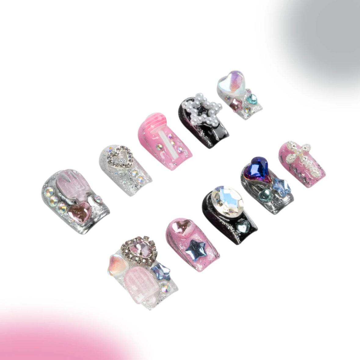 「Run Away Sweetheart」10Pcs Handmade Press-on Nails, 3D Hand-Painted Reusable False Nails