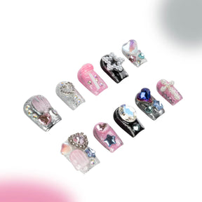 「Run Away Sweetheart」10Pcs Handmade Press-on Nails, 3D Hand-Painted Reusable False Nails