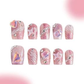 「First Love」10Pcs Handmade Press-on Nails, 3D Hand-Painted Reusable False Nails