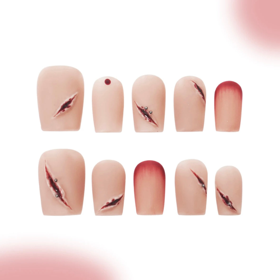 「Painful Nerve」10Pcs Handmade Press-on Nails, 3D Hand-Painted Reusable False Nails