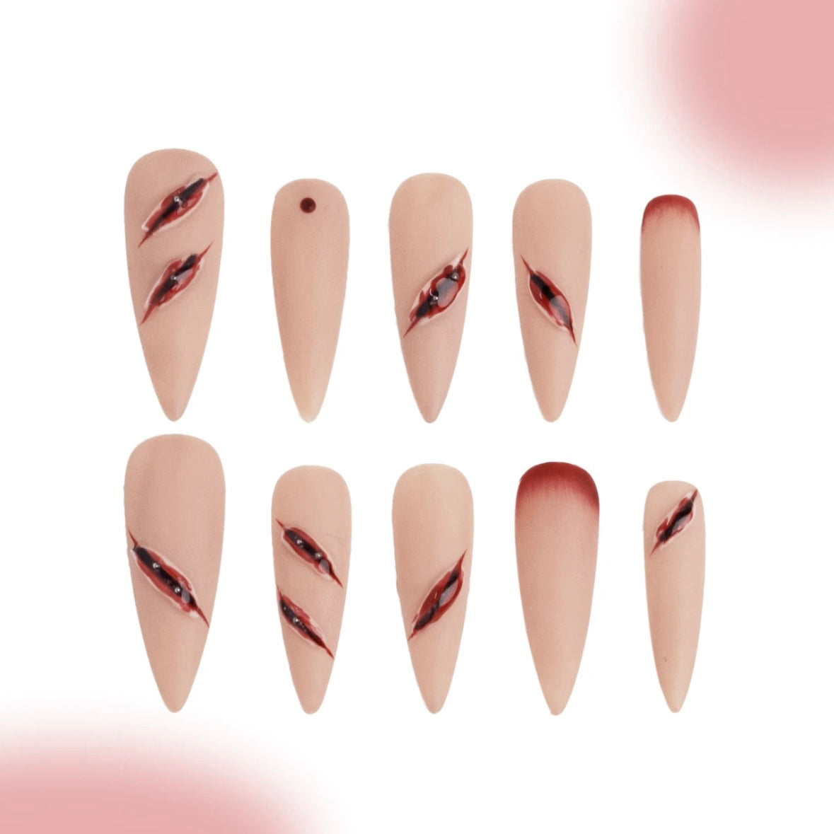 「Painful Nerve」10Pcs Handmade Press-on Nails, 3D Hand-Painted Reusable False Nails