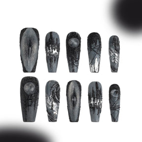 「Interplanetary Pass Through」10Pcs Handmade Press-on Nails, 3D Hand-Painted Reusable False Nails