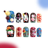 「Masked Clown」10Pcs Handmade Press-on Nails, 3D Hand-Painted Reusable False Nails