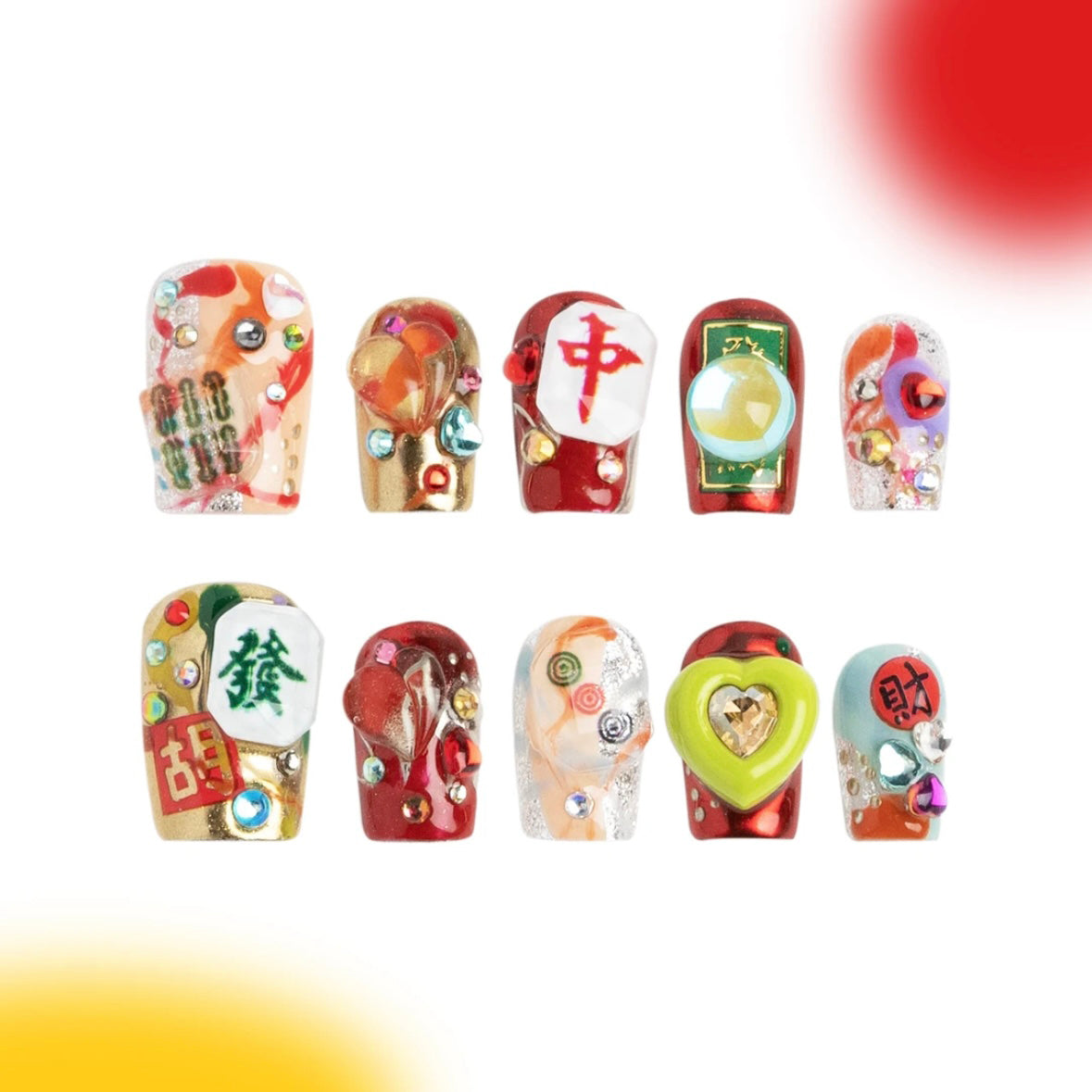 「Magpie」10Pcs Handmade Press-on Nails, 3D Hand-Painted Reusable False Nails