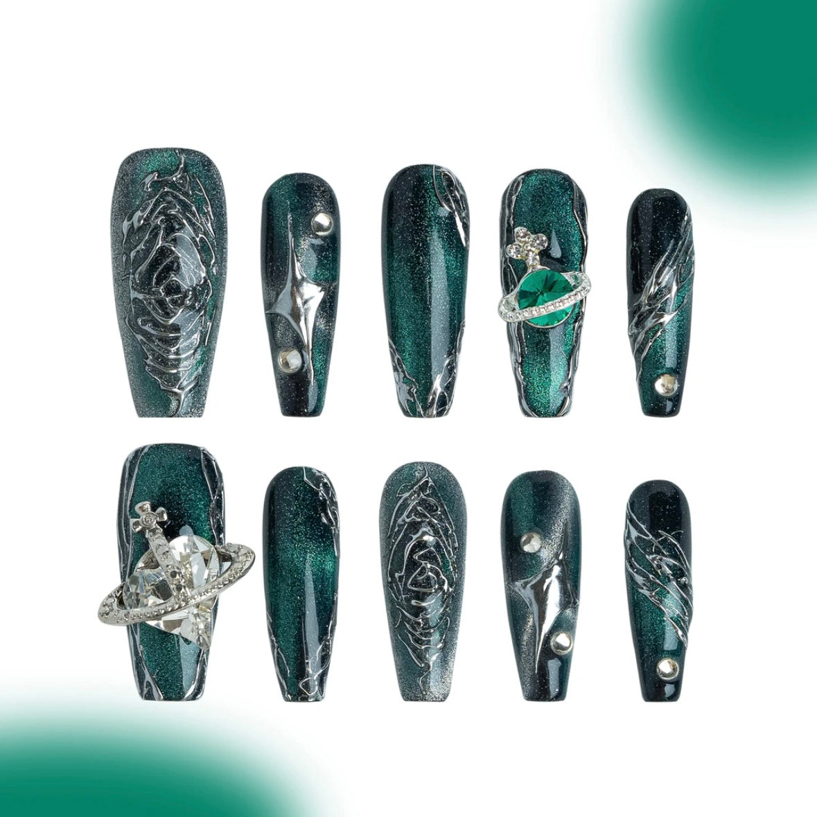 「Vortex」10Pcs Handmade Press-on Nails, 3D Hand-Painted Reusable False Nails