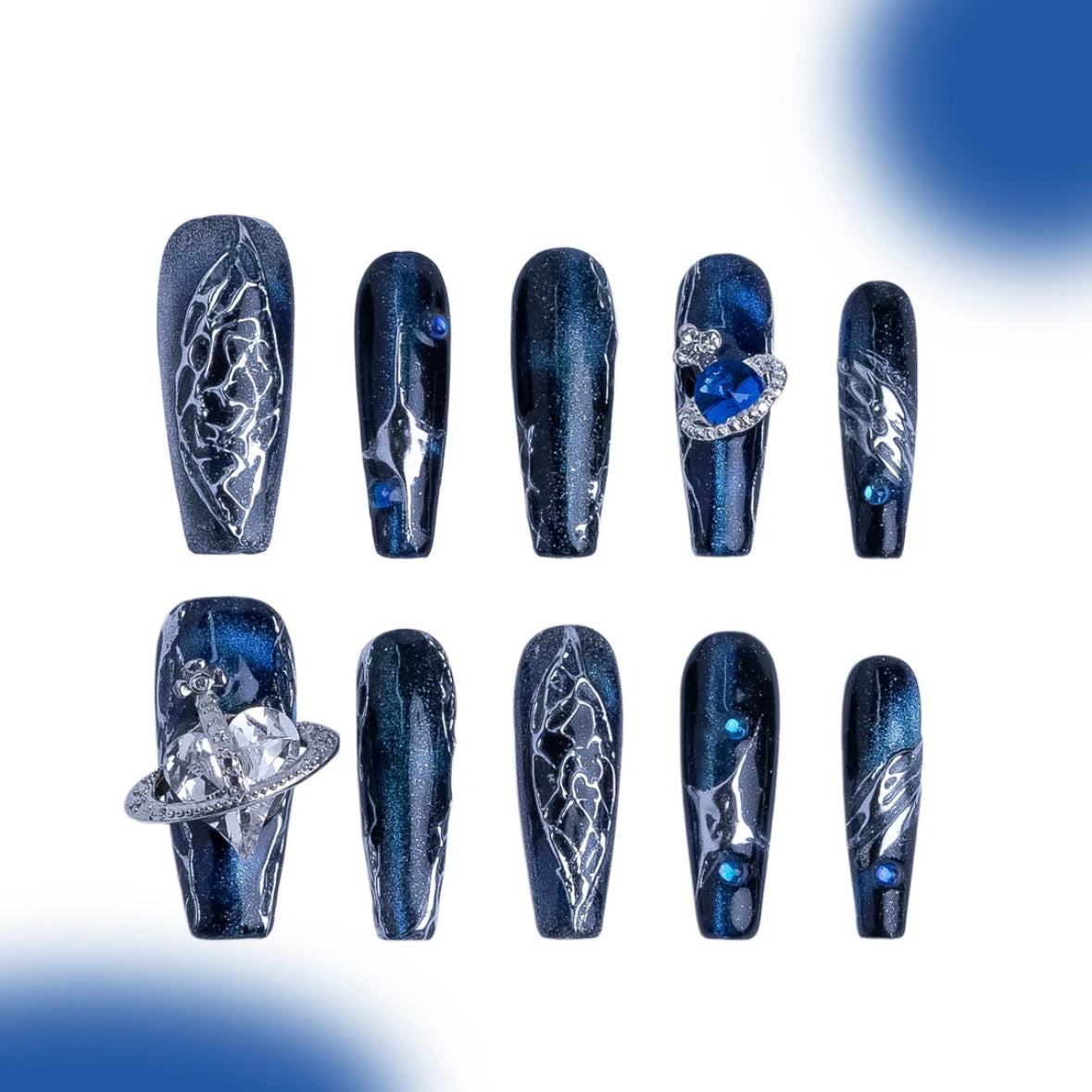 「Vortex」10Pcs Handmade Press-on Nails, 3D Hand-Painted Reusable False Nails