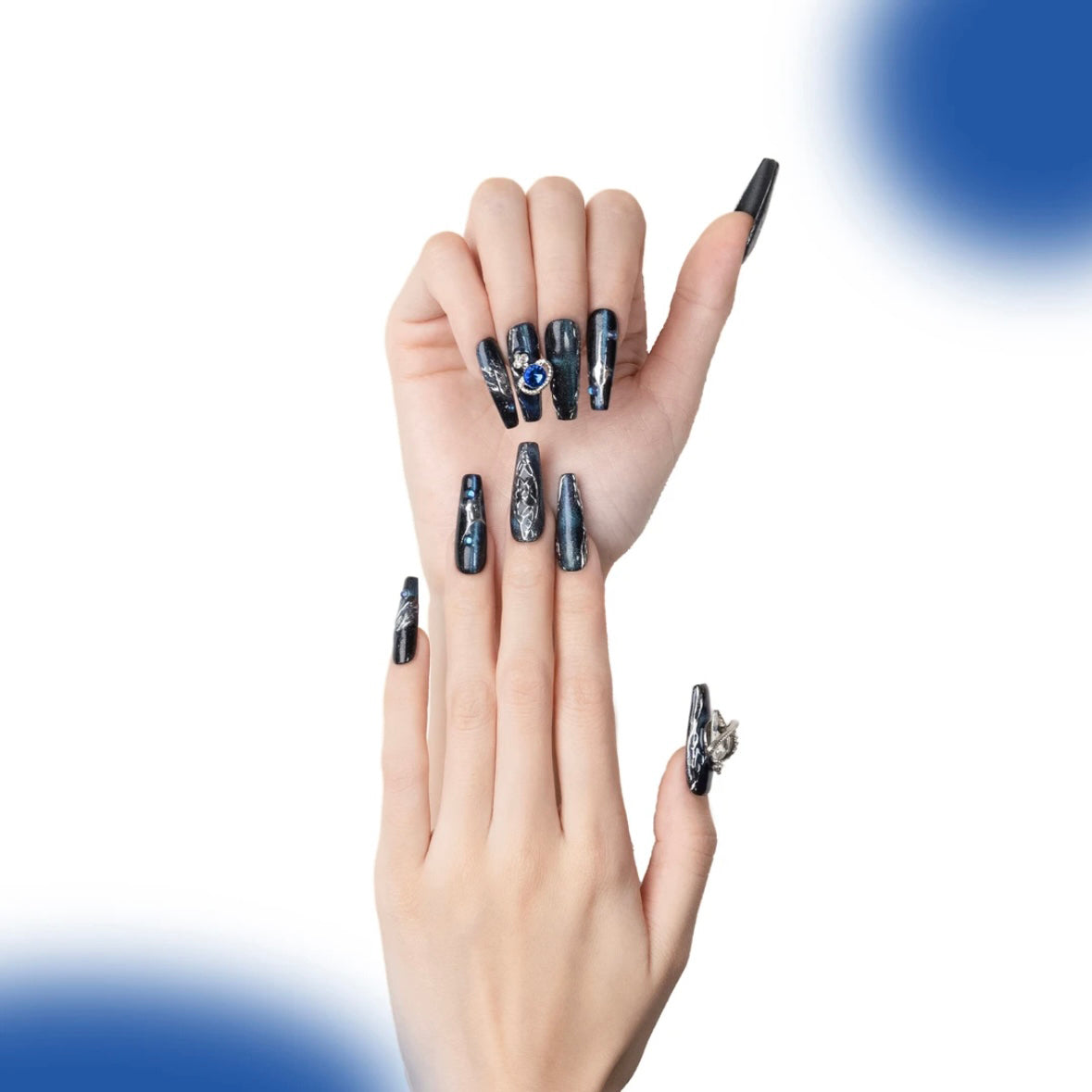 「Vortex」10Pcs Handmade Press-on Nails, 3D Hand-Painted Reusable False Nails