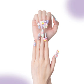 「Wind Blowing」10Pcs Handmade Press-on Nails, 3D Hand-Painted Reusable False Nails