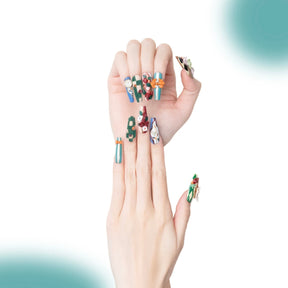 「Alice」10Pcs Handmade Press-on Nails, 3D Hand-Painted Reusable False Nails