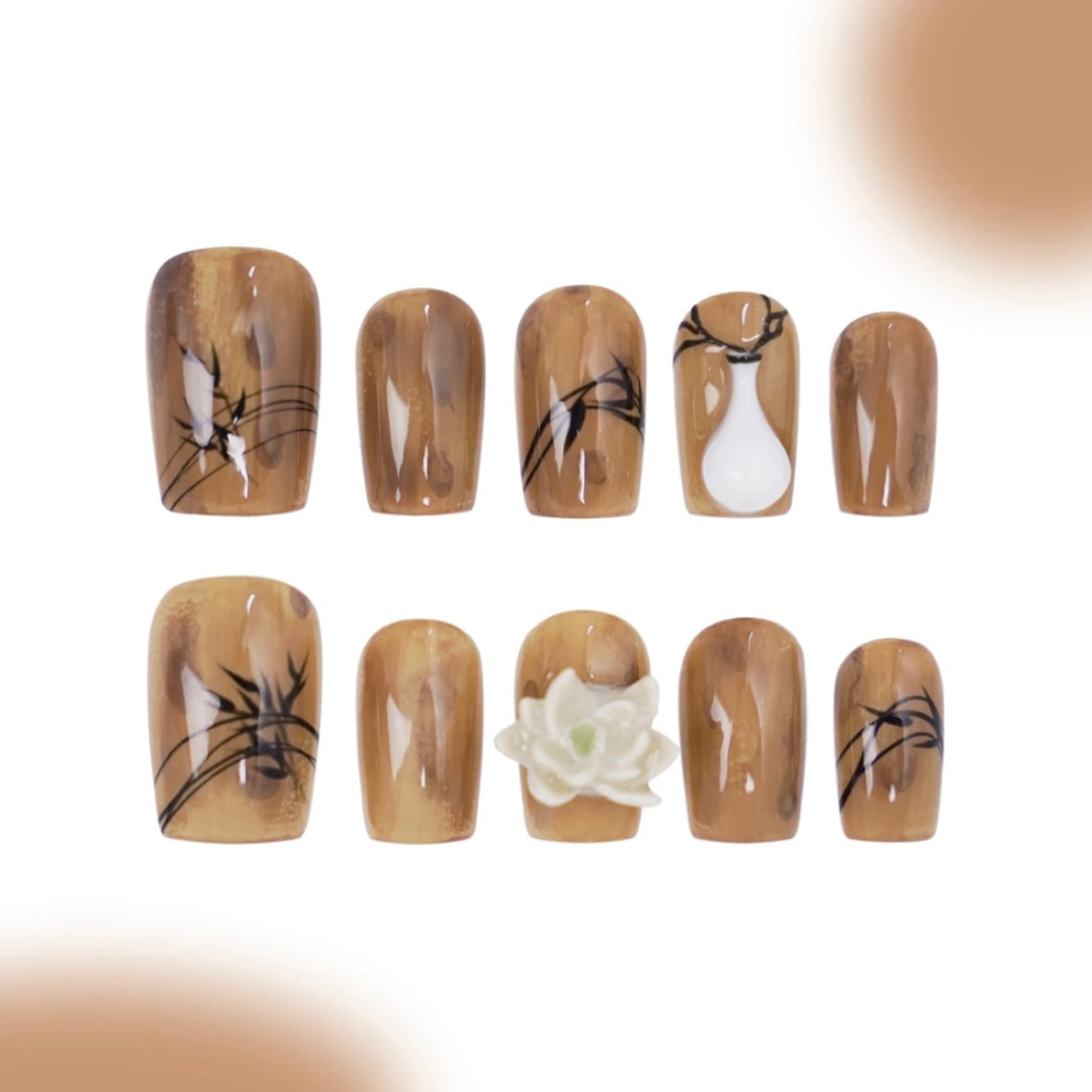 「Standard」10Pcs Handmade Press-on Nails, 3D Hand-Painted Reusable False Nails