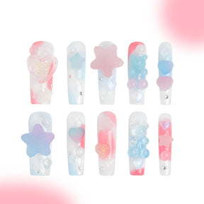 「Little Bear Fudge」10Pcs Handmade Press-on Nails, 3D Hand-Painted Reusable False Nails