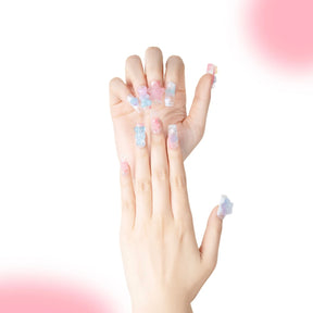 「Little Bear Fudge」10Pcs Handmade Press-on Nails, 3D Hand-Painted Reusable False Nails