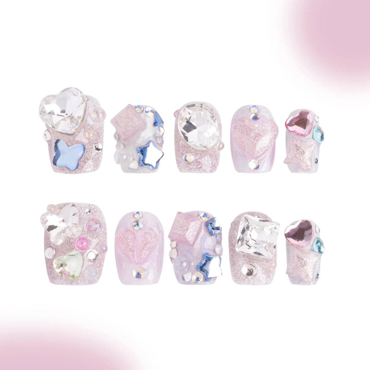 「Neon Sweetheart」10Pcs Handmade Press-on Nails, 3D Hand-Painted Reusable False Nails