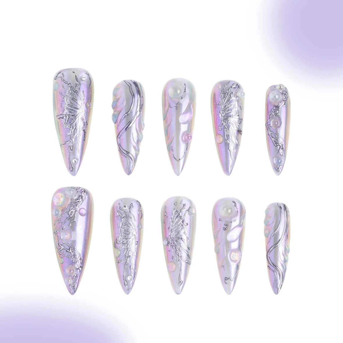 「Liquid Valley」10Pcs Handmade Press-on Nails, 3D Hand-Painted Reusable False Nails