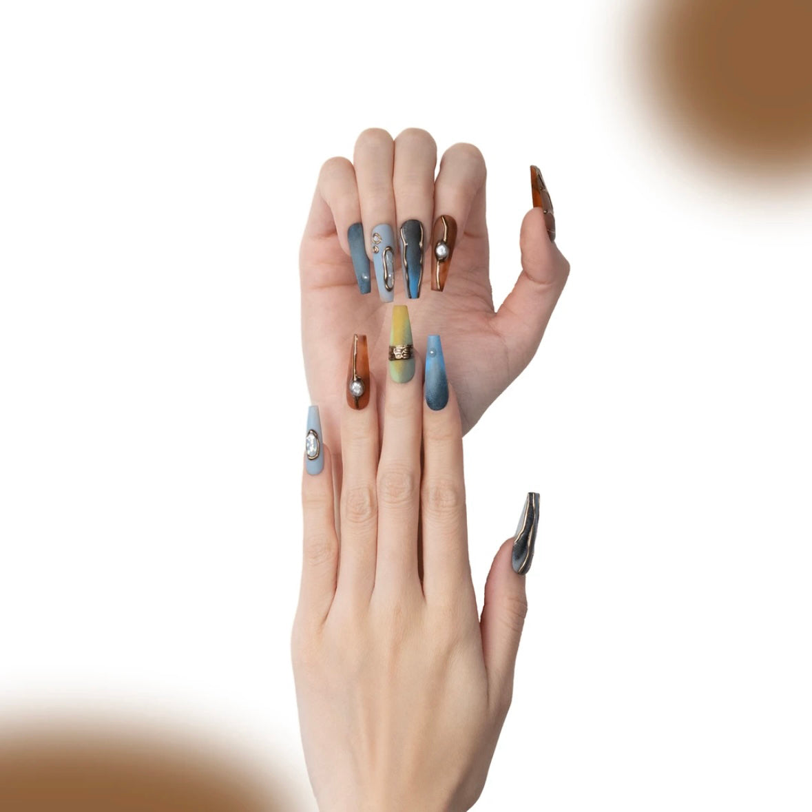 「Palm」10Pcs Handmade Press-on Nails, 3D Hand-Painted Reusable False Nails